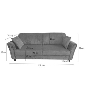 Lucerne canapé droit 4 places en velours côtelé gris foncé