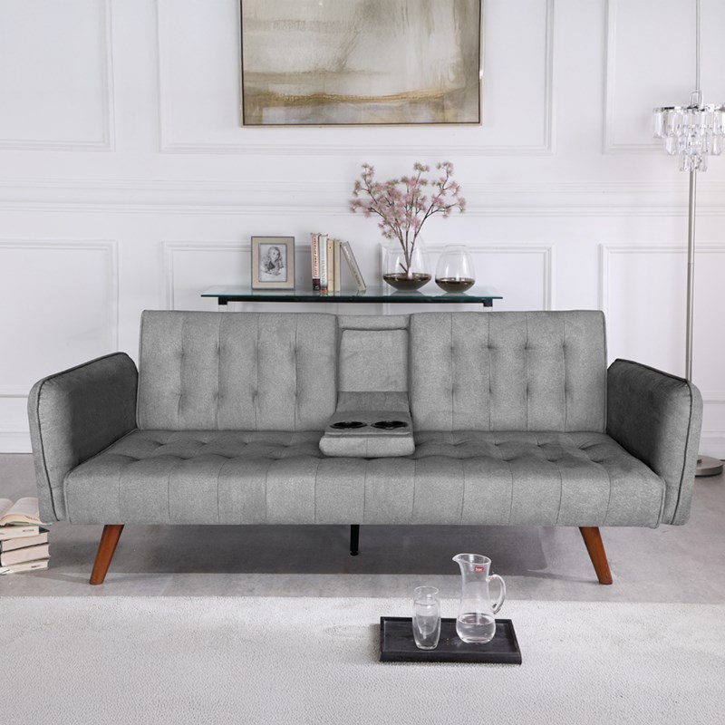 Inverness canapé 3 places convertible en velours avec tablette centrale rabattab