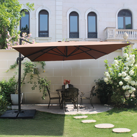 Cesare ensemble parasol marron 3x4m et 4 dalles à lester