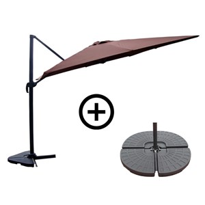 Cesare ensemble parasol marron 3x4m et 4 dalles à lester