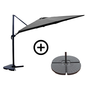 Cesare ensemble parasol gris 3x4m et 4 dalles à lester