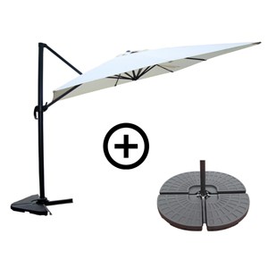 Palatino ensemble parasol écru 3x3m et 4 dalles à lester