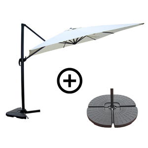 Palatino ensemble parasol écru 3x3m et 4 dalles à lester