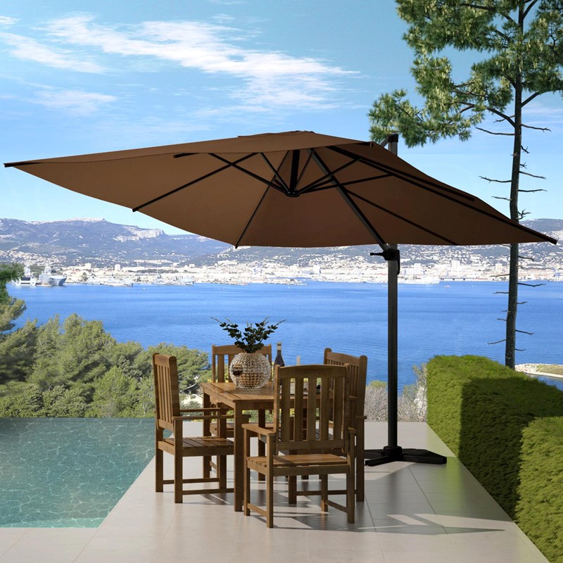 Palatino ensemble parasol marron 3x3m et 4 dalles à lester