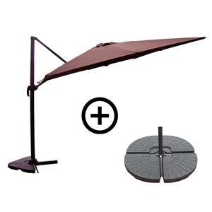 Palatino ensemble parasol marron 3x3m et 4 dalles à lester