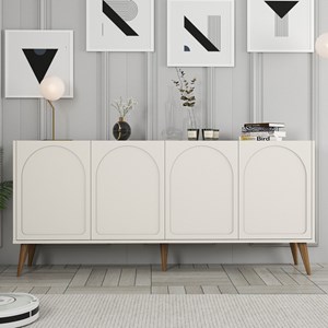 Lister - buffet 4 portes design arrondi crème 180x81cm