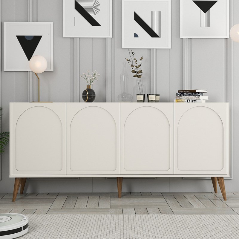 Lister buffet 4 portes design arrondi crème 180x81cm