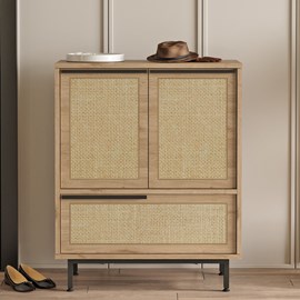 Aba meuble à chaussures 3 portes finition bois et cannage 75x90cm