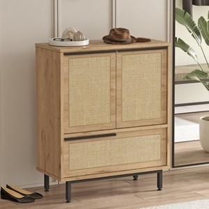 Aba meuble à chaussures 3 portes finition bois et cannage 75x90cm