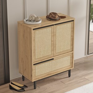 Aba meuble à chaussures 3 portes finition bois et cannage 75x90cm