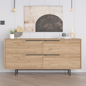 Abey - buffet 4 portes finition bois et métal noir 160x75cm