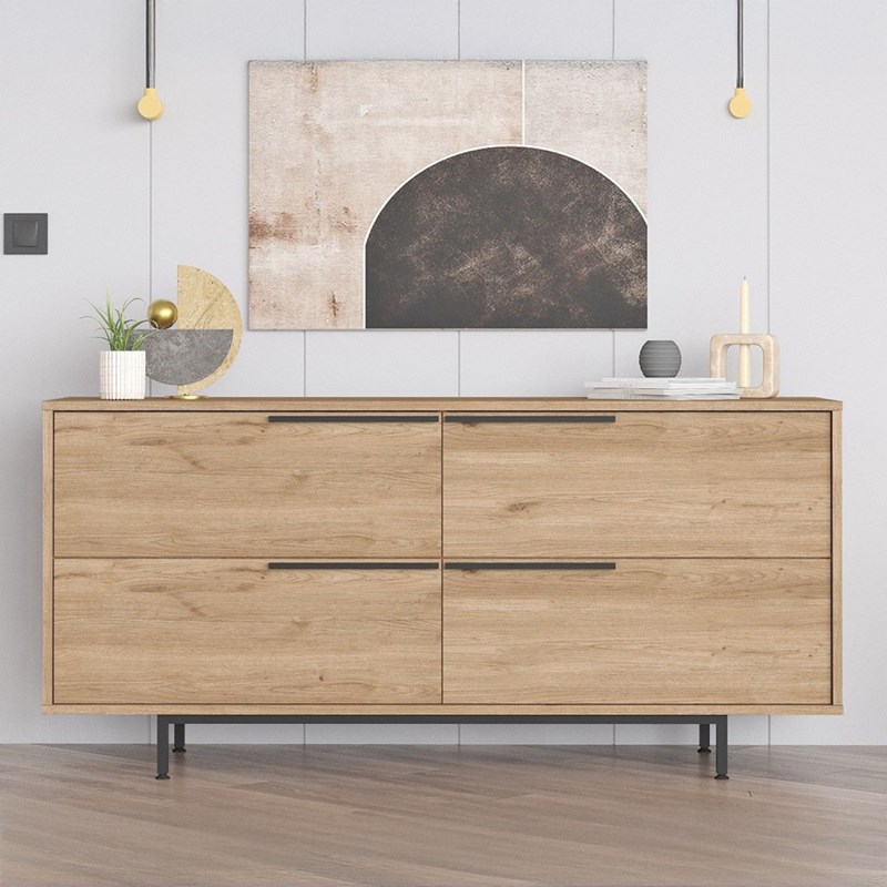 Abey buffet 4 portes finition bois et métal noir 160x75cm