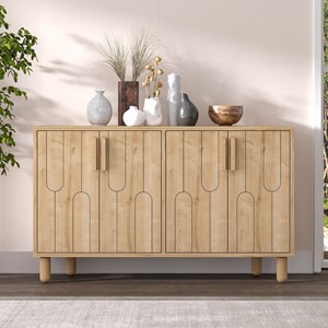 Vinci - buffet 4 portes aspect bois design graphique120x73cm