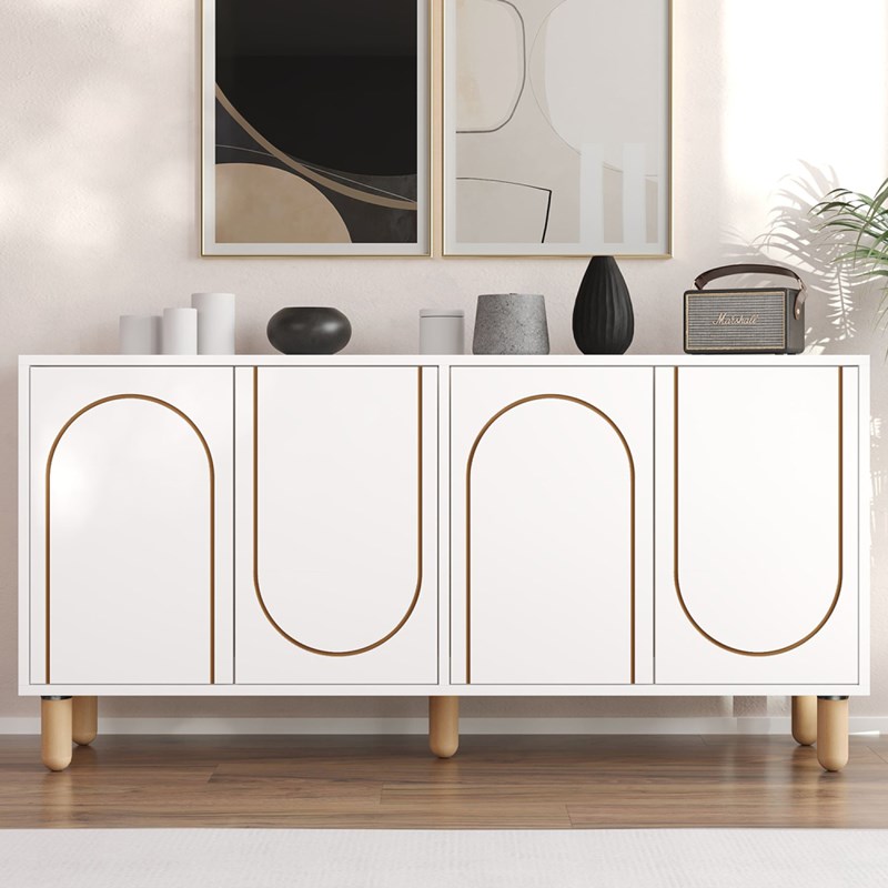 Viret buffet 4 portes blanc design graphique 150x73cm