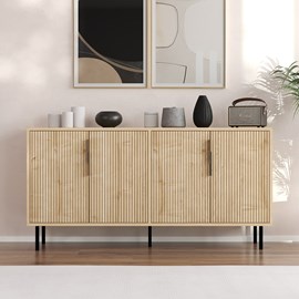 Ciaro buffet cannelé 4 portes aspect bois 150x75cm