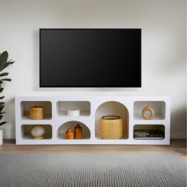 Ferlis buffet bas 7 niches design organique blanc 160x50cm