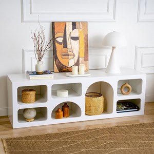 Ferlis buffet bas 7 niches design organique blanc 160x50cm