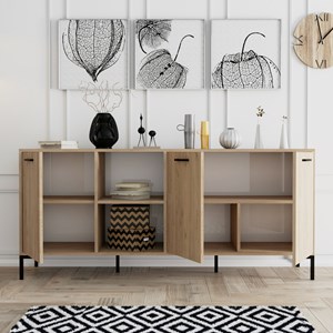 Aura buffet 3 portes et 2 niches finition bois et métal noir 180x80cm