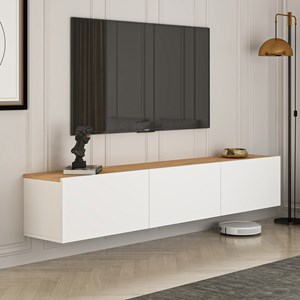 Hal meuble tv suspendu avec placards 150cm blanc et bois