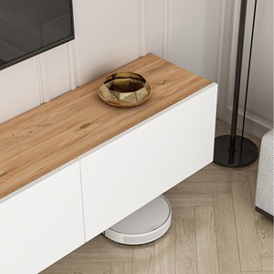 Hal meuble tv suspendu avec placards 150cm blanc et bois