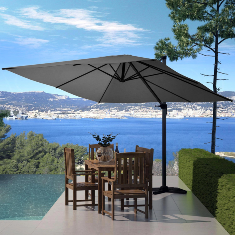 Concept Usine - Palatino parasol gris déporté carré 3 x 3 m rotatif à 360