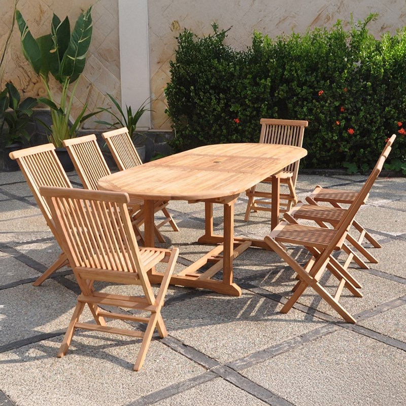 Kajang salon de jardin teck massif 8 à 10 personnes - table ovale + 8 chaises