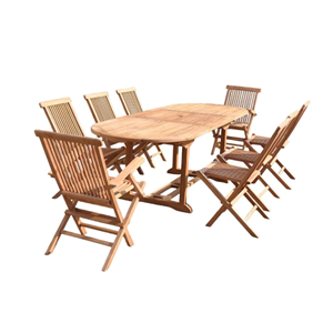 Kajang salon de jardin teck massif 8 à 10 personnes - table ovale + 8 chaises