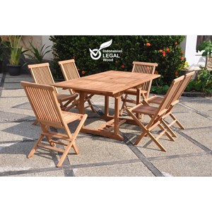 Kajang : salon de jardin teck massif 6 personnes - table rectangle + 6 chaises