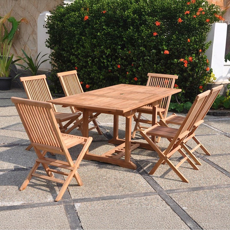Kajang table de jardin rectangulaire et 6 chaises en teck