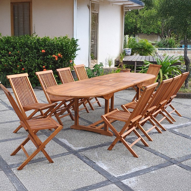 Lubok table de jardin ovale 10 places et 10 chaises en teck huilé