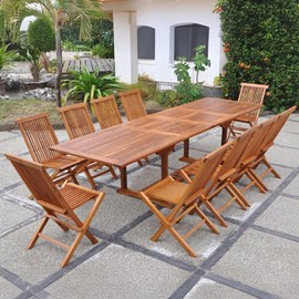 Lubok table de jardin rectangle 10 places et 10 chaises en teck huilé