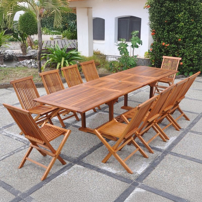 Lubok table de jardin rectangle 10 places et 10 chaises en teck huilé