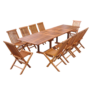 Lubok table de jardin rectangle 10 places et 10 chaises en teck huilé