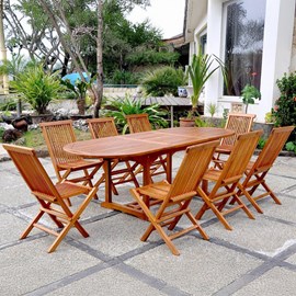 Lubok salon de jardin teck huilé 8 personnes - table ovale + 8 chaises