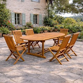 Lubok salon de jardin teck huilé 6 pers - table ovale 4 chaises 2 fauteuils