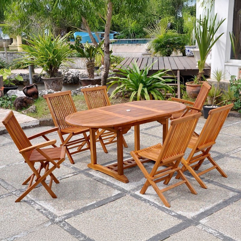Lubok salon de jardin teck huilé 6 pers - table ovale 4 chaises 2 fauteuils