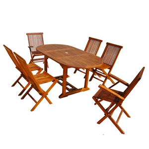 Lubok salon de jardin teck huilé 6 pers - table ovale 4 chaises 2 fauteuils