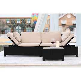 Corfou salon de jardin en résine tressée écru et noir