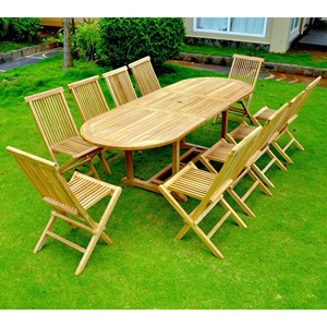 Kajang - salon de jardin extensible avec table ovale 10 places en teck