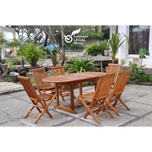 Lubok - salon de jardin extensible avec table ovale 6 places en teck huilé