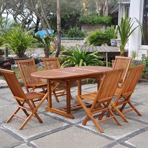 Lubok salon de jardin teck huilé 6 personnes - table ovale + 6 chaises