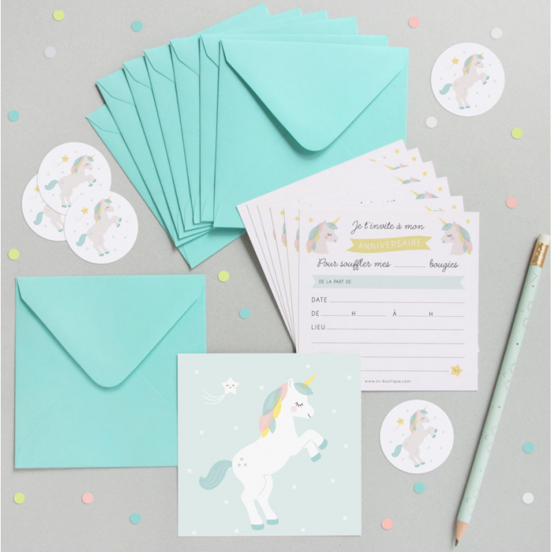 8 Invitations Anniversaire Licorne Nature Decouvertes