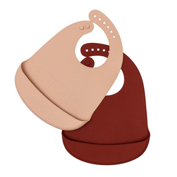 Bavoirs en silicone rouille et beige