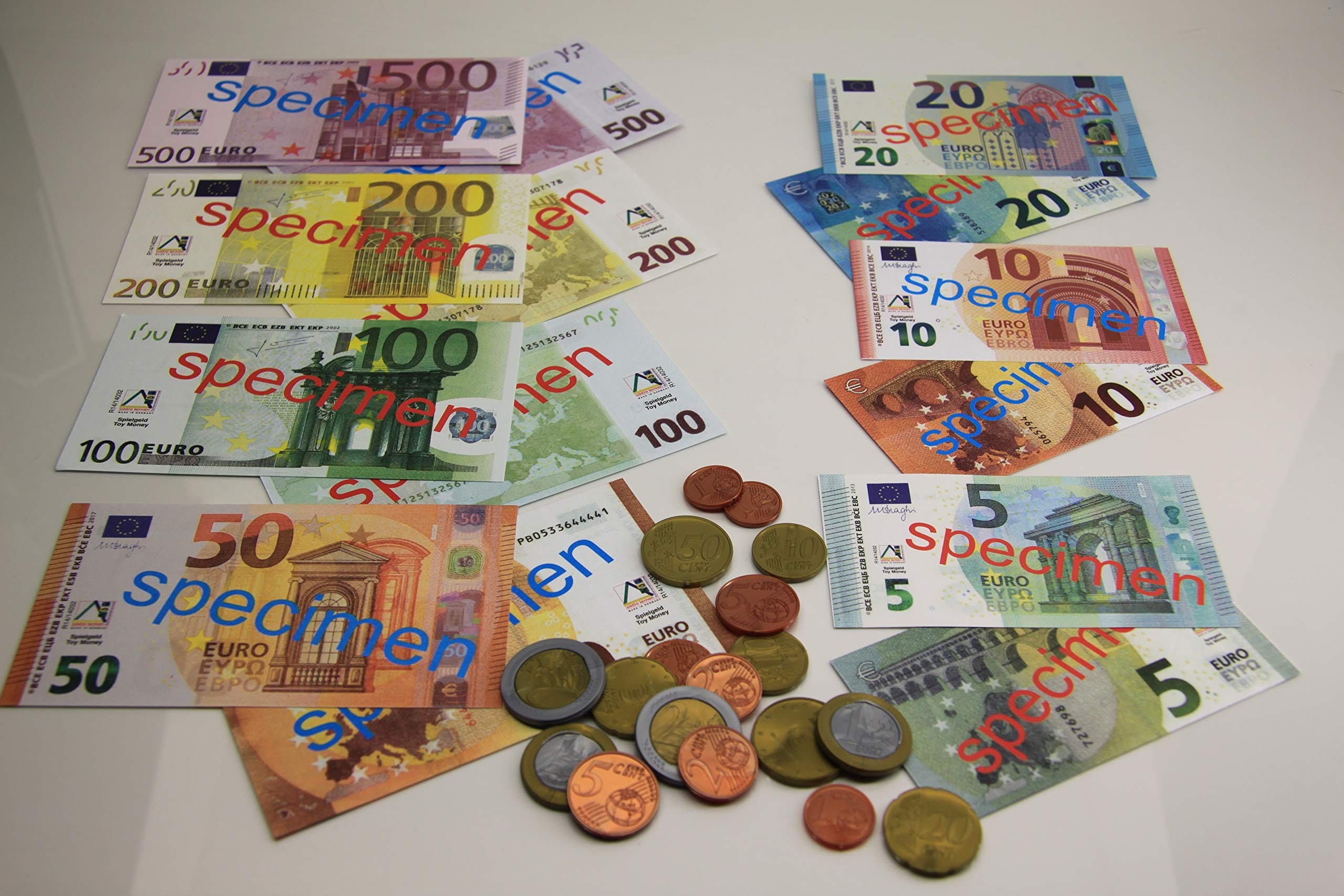 Casier fausse monnaie jouet pièces et billets euros factices pour jeux.