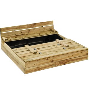 Kangui - bac à sable en bois pefc avec couvercle et bancs