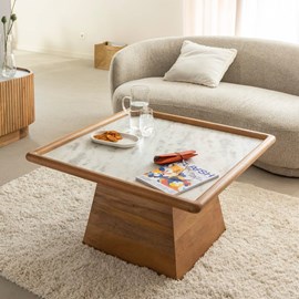Table basse carrée en bois de manguier et marbre adler
