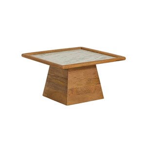 Table basse carrée en bois de manguier et marbre adler