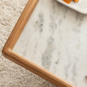 Table basse carrée en bois de manguier et marbre adler