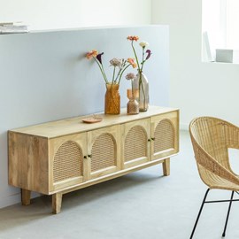 Meuble tv en bois de manguier et cannage edana