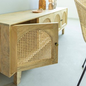 Meuble tv en bois de manguier et cannage edana